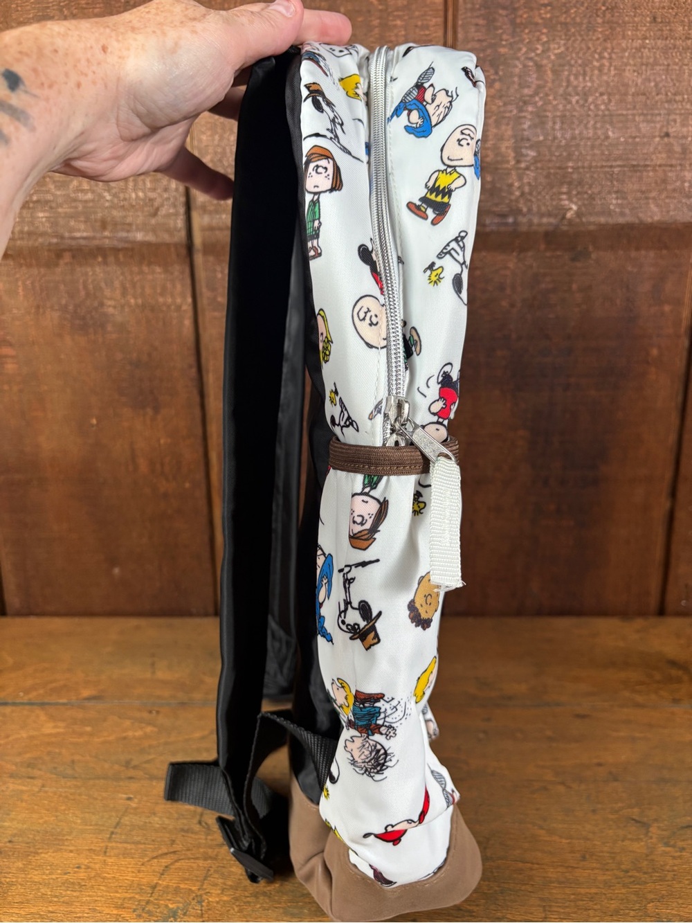 Peanuts Snoopy & FriendsWhite Character Print Backpack with Brown Base and Trim - Picture 6 of 10